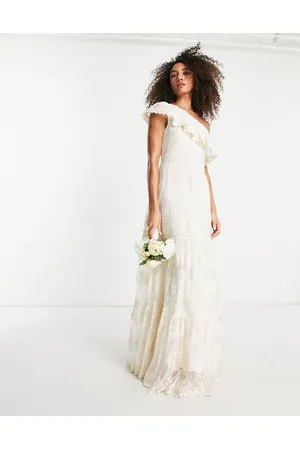 Y.A.S Bridal vintage lace one shoulder maxi dress in cream
