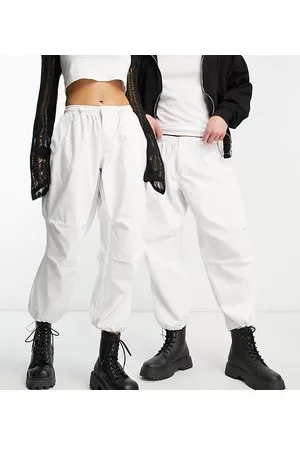Reclaimed Unisex parachute cargo trousers in white