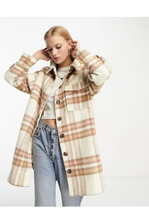 Native Youth Longline brushed shacket in beige check