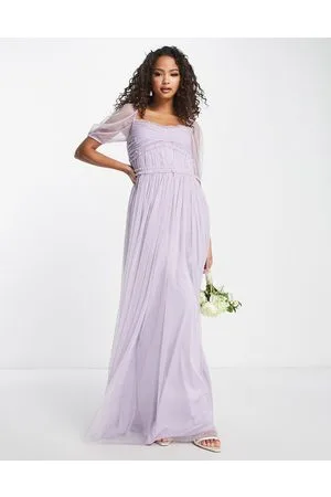 ANAYA Bridesmaid puff sleeve maxi dress in lilac