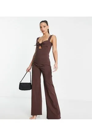 Vesper Wide leg cami jumpsuit with cut out detail in chocolate