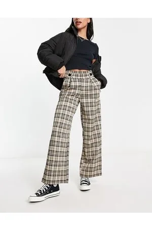 JDY Button detail tailored trousers in check