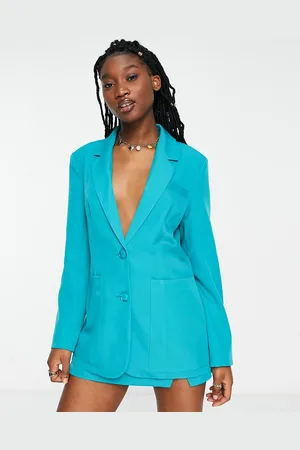 The Frolic Single breasted suit blazer co-ord in turquoise