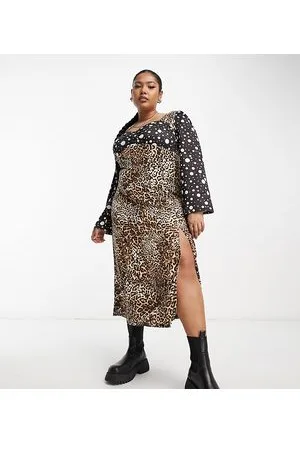 River Island Animal and spot mixed print midi dress in