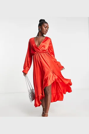 In The Style Exclusive satin wrap detail midi dress in