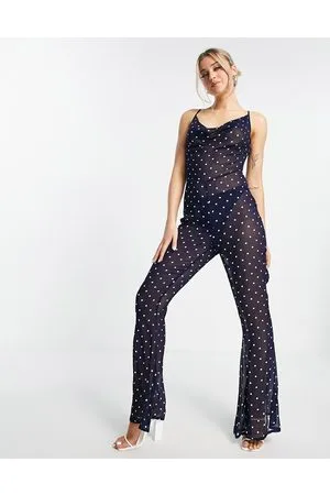 ASOS Cowl neck flare leg jumpsuit in spot print