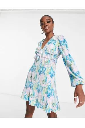 The Frolic Washed floral plisse mini ruffle dress in