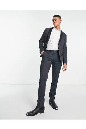 Twisted Tailor Garland skinny suit jacket in with teal houndstooth jacquard