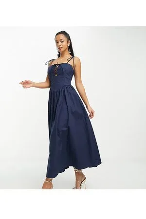 Glamorous Tie front detail midi cami smock dress in navy