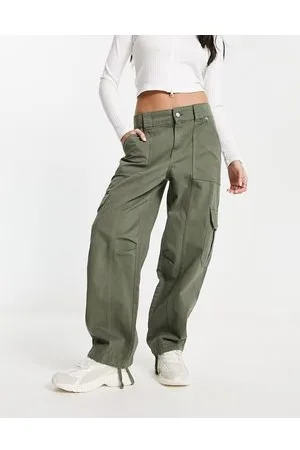 Pull&Bear Pull & Bear cargo trouser with adjustable cuff in khaki