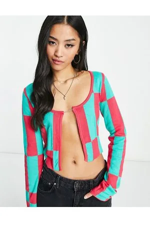 Bailey Rose Charm tie crop cardigan in pink check