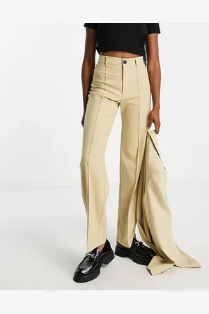 Pull&Bear High waisted tailored straight leg trouser in pale yellow