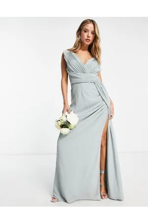 TFNC Bridesmaid plunge front maxi dress in sage