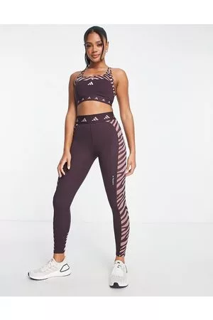 adidas Adidas Training Hyperglam panelled zebra print leggings in burgundy
