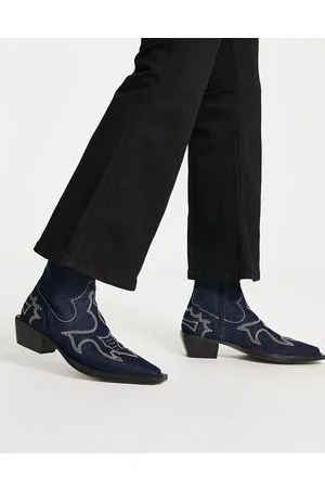 ASOS Cuban heeled chelsea boots In denim with square toe