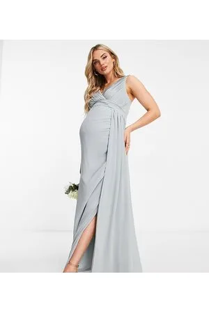 TFNC Bridesmaid plunge front maxi dress in sage