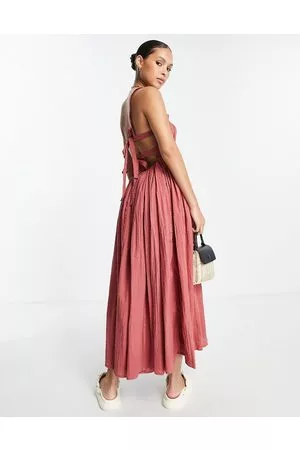 ASOS Strappy midi skater sundress in rust