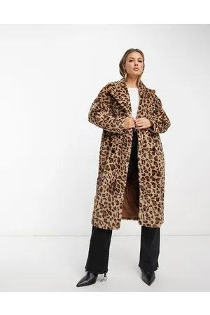 Helene Berman Double breasted faux fur coat in leopard