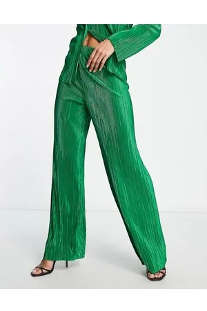 I saw it first Textured velvet plisse trousers co-ord in emerald