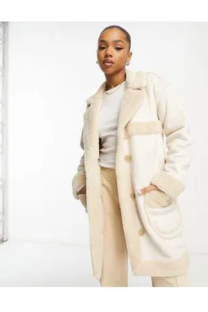 Hollister Long faux shearling coat in cream
