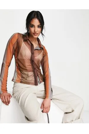 Lola May Ruched mesh shirt in stripe
