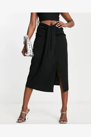 MANGO Ruched front midi skirt with slit in