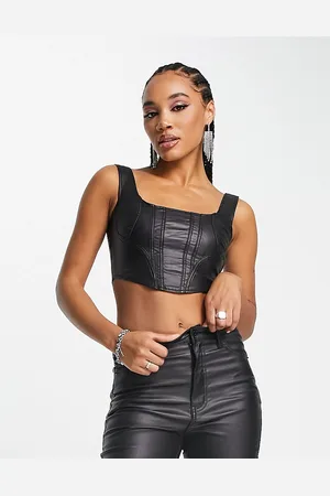 FAE Leather look coated corset top in