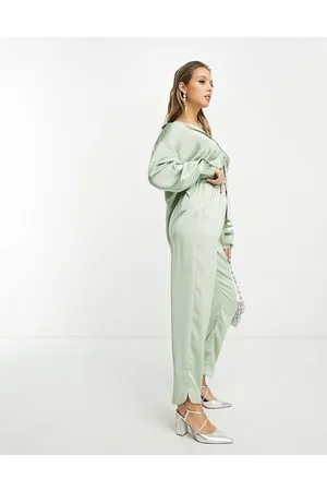 In The Style Satin relaxed trouser co-ord in sage