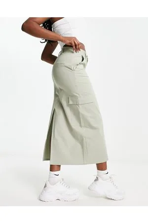 Pull&Bear Parachute cargo midaxi skirt in khaki