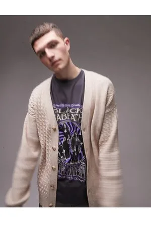 Topman Mix stitch cardigan in stone