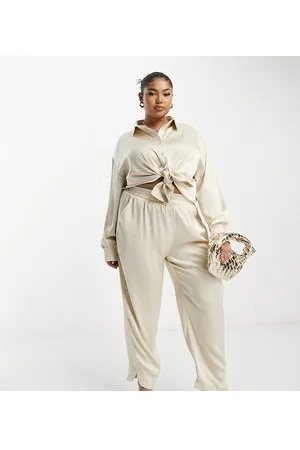 In The Style Satin relaxed trouser co-ord in stone
