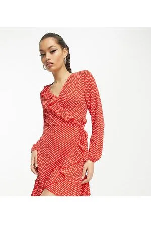 ONLY Frill detail wrap mini dress in and white print
