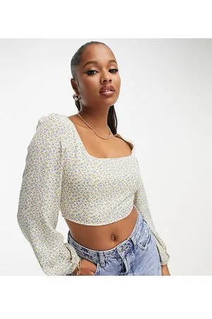 Glamorous Square neck fitted blouse in cream spring floral