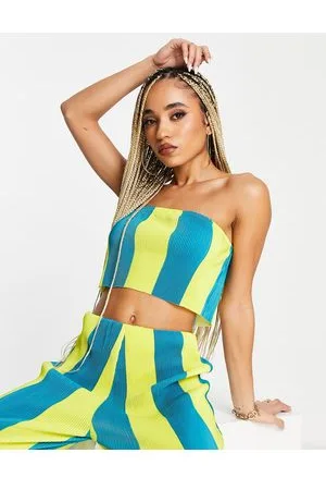 Something New Tube crop top co-ord in blue and yellow stripe
