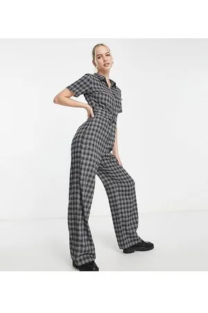 Lola May Zip front wide leg jumpsuit in check