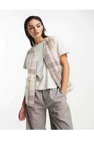 Native Youth Brushed gilet vest in stone check