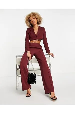 Unique 21 Tie waist wide leg tailored trouser co-ord in wine