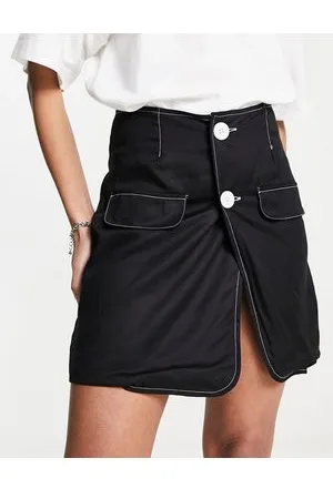 Heartbreak Button front mini skirt with contrast stitch in