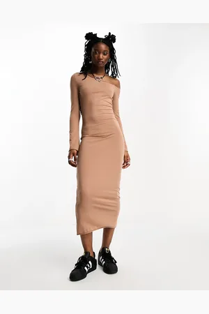 COLLUSION One shoulder long sleeve midi dress in