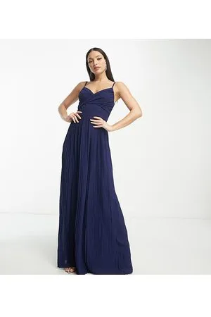 TFNC Bridesmaid pleated wrap front maxi dress in navy