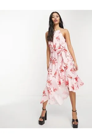 Style Cheat Halter neck ruffle midi dress in blush floral
