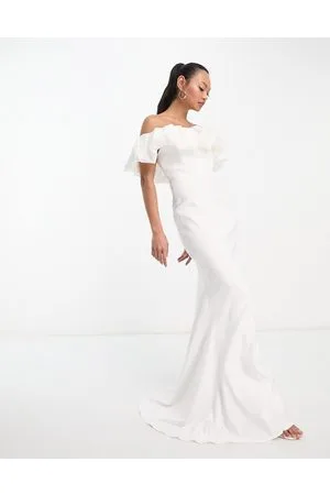 True Violet Bridal bardot fishtail maxi dress in ivory