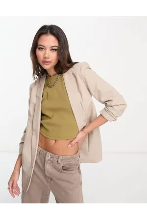 Pieces Blazer with ruched sleeves in stone