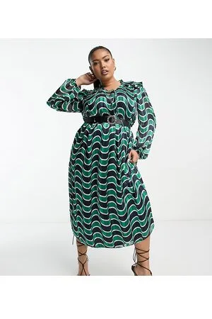 River Island Geo chiffon belted shirt midi dress in