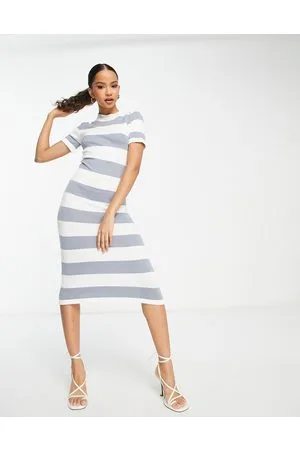 In The Style Knitted midi jumper dress in blue stripe