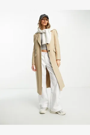 River Island Pinstripe structured coat in beige