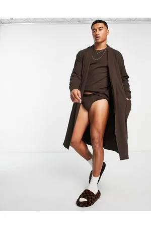 ASOS Lounge dressing gown in tonal cotton rib in