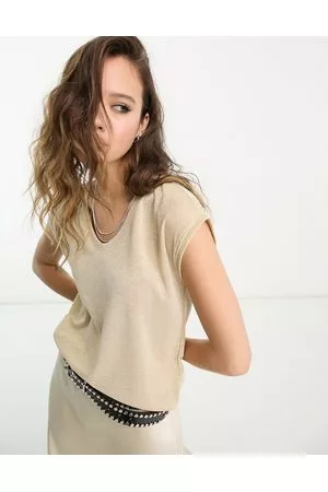 ONLY Dame Kortermede - V neck t-shirt in metallic