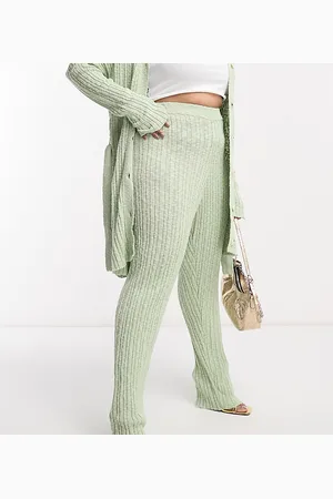 In The Style Knitted flare trouser co-ord in sage