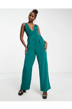 NaaNaa Satin plung jumpsuit in emerald